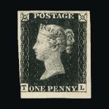 Great Britain - QV (line engraved) : (SG 1) 1840 1d intense black, plate 4, TL, just shaves at