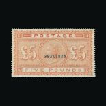 Great Britain - QV (surface printed) : (SG 137s) 1867-83 £5 orange, AD, ovptd. SPECIMENS Type 9,