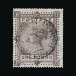 Great Britain - QV (surface printed) : (SG 129) 1867-83 wmk Cross £1 brown-lilac, DB, centred to SW,