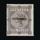 Great Britain - QV (surface printed) : (SG 129s) 1867-83 wmk Cross £1 brown-lilac, DB, ovptd.