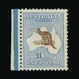 Australia : (SG 44) 1916 WWI issued narrow crown watermark £1 chocolate and dull blue 'kangaroo',