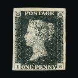 Great Britain - QV (line engraved) : (SG 2) 1840 1d black, plate 1b, IH, recut left side-line, 4