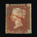 Great Britain - QV (line engraved) : (SG 7) 1841 1d red-brown, from 'black' plate 5, EI, 3 margins