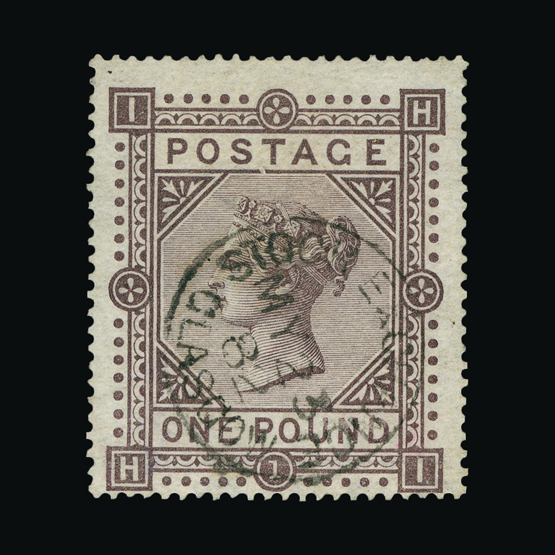 Great Britain - QV (surface printed) : (SG 129) 1867-83 wmk Cross £1 brown-lilac, HI, centred low,