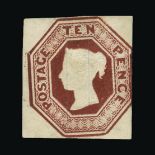 Great Britain - QV (embossed) : (SG 57) 1847 10d deep brown, 3 margins, some old faded manuscript at