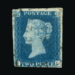 Great Britain - Officials : (SG 5h) 1840 2d blue, plate 2, FL, 4 tiny to huge margins, light town