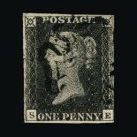 Great Britain - QV (line engraved) : (SG 3 PL 11) 1840 Penny black plate 11 letters S-E,