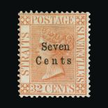 Malaya - Straits Settlements : (SG 21a) 1879 'Seven Cents' on 32c pale red missing stop fresh