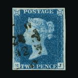 Great Britain - QV (line engraved) : (SG 6h) 1840 2d pale blue, plate 2, MJ, thin paper, 4 neat