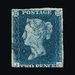 Great Britain - QV (line engraved) : (SG 5e) 1840 2d blue, JC, 3 margins, with BLUE MALTESE CROSS,