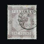 Great Britain - QV (surface printed) : (SG 129) 1867-83 wmk Cross £1 brown-lilac, CE, centred to