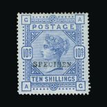 Great Britain - QV (surface printed) : (SG 177as) 1883-84 blued paper 10s cobalt, AG, ovptd.