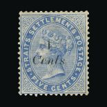 Malaya - Straits Settlements : (SG 72) 1884 '4 Cents' on 5c blue surcharge in black mint, patchy gum