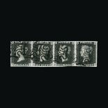 Great Britain - QV (line engraved) : (SG 3) 1840 1d grey-black, plate 6, horizontal strip of 4, KA-