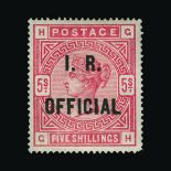 Great Britain - Officials Great Britain - Officials : (SG O9) 1884-88 INLAND REVENUE 5s rose, GH,