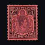 Leeward Islands : (SG 114) 1938-51 perf 14 £1 brown-purple and black/red, fine l.m.m. Scarce. Cat £