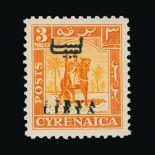 Libya : (SG 133) 1951 Overprint for Cyrenaica 3m yellow overprint double fresh unmounted mint,