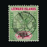 Leeward Islands : (SG 15) 1897 Jubilee 1s, washed green, small part of postmark, good used. Cat £275