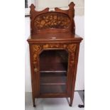 Edw. marquetry inlaid Music Cabinet, with a single glass door, enclosing shelves, tapered legs,