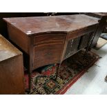 For restoration – a long Georgian Mahogany Sideboard Frame, inlaid, on turned and reeded legs with a