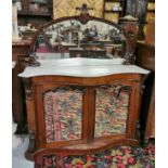 Victorian Mahogany Chiffionier with a mirror back over two mirrored doors below, white marble