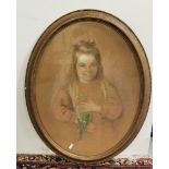 1920’s Watercolour Portrait of a young girl, in an oval gilt frame, 95mH