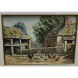 English School, Watercolour – Hens in a Cottage Yard, initialled KH 1897, 18cm x 25cm, mounted in