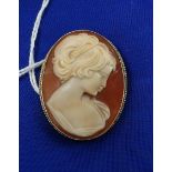 9ct gold framed Cameo Brooch (with safety chain)