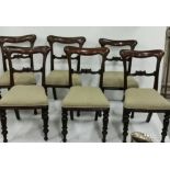 Matching Set of 6 Victorian Mahogany Dining Chairs, with shaped backs and padded velour covered
