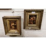 2 decorative gilt framed Crystoleum Pictures - Blind Man's Buff and Lady with Cherubs (2)