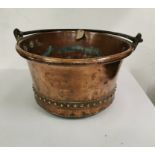 Large 19thC Copper Bucket – riveted borders - with a steel handle, 45cmDia