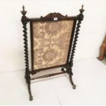 WMIV Mahogany Framed Fire Screen, with beige fabric front, circular feet, 108cmH x 67cmH