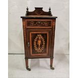 Edwardian Nicely Inlaid Mahogany Bedside Cabinet, made by Maple & Co., decorated door and top,