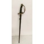 Dress Sword with a decorative brass handle with scabbard 103cmH