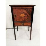 Edw. Mahogany Bedside Cabinet, with shell to the door, over a small drawer, tapered legs, 42cmW x