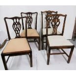 Two Pairs of mid-19thC Mahogany Chairs, with Chippendale backs (removeable padded seats)