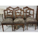 Matching Set of Six Gothic Oak 19thC Dining Chairs, with arched backs and turned front legs (