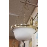 Cameo Glass Ceiling Light with a brass framed border and a polished brass ceiling rose, 45cmDia