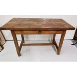 Antique Oak Kitchen Table, on chamfred legs, with a stretcher base, 130cmW x 70cmD, 75cmH, with a