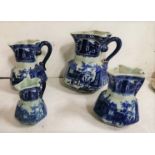 Set of 4 graduating modern Ironstone style blue and white Jugs