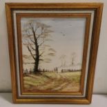 RICHARD LAMB, oil on Board, 2 figures in rural landscape (hunters) in a gilt frame, 31cm x 26cm