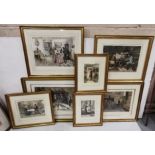 7 various sized colour lithographs, Old English companion scenes, all framed