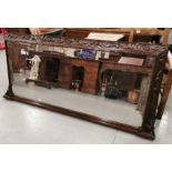 Large Rectangular Shaped Oak Wall Mirror, with impressed borders of grapes and vines, original