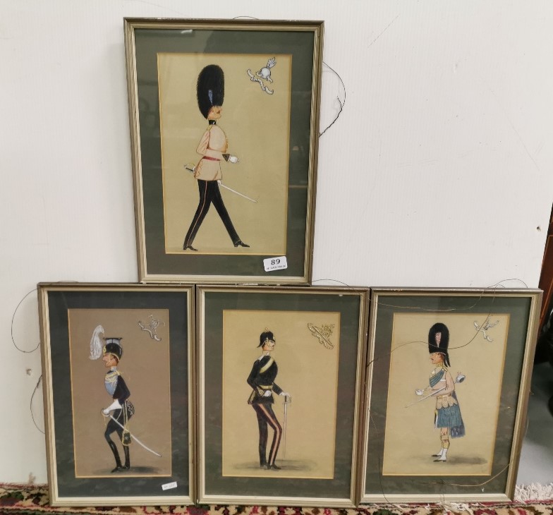 4 Gouache Studies of army officers in dress uniform, (one Dublin Fusli, one signed G.Brenan), each