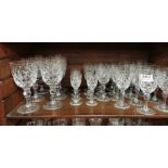 Shelf of Cut Crystal Glass Wine and Sherry Glasses (approx. 6 + 7 + 8 + 8)
