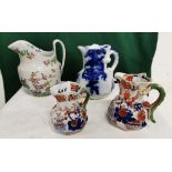 3 Victorian Masons small Jugs (1 blue and white) & a Spode floral pattern jug (4)