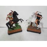 Pair of Spelter Table Ornaments – Warriors on Horseback, “Rancoulet”, each 33cmW x 52cmH
