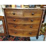 Mahogany Bowfront Chest of Drawers with reeded borders, on turned feet, 117cmW x 110cmH