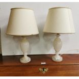 Matching Pair of White Alabaster Table Lamps each 32cmH, with shades