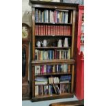 Tall mahogany standing open Bookcase with adjustable shelves (1980s), 102cm w x 216cm h x 31cm d